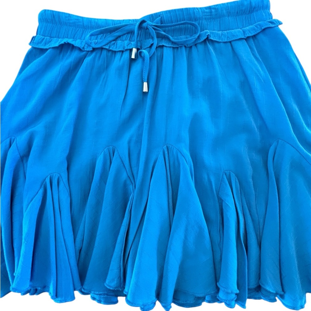 Entro Blue Ruffle Mini Skirt Elastic Waist Flowy Size M
